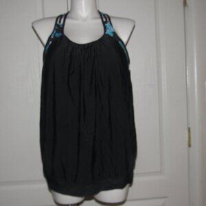 YONIQUE Blouson Tankini Black Floral Swim Top Plus Size 22W